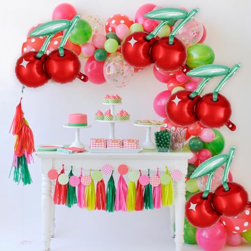 Image of 6 Pcs Cherry Balloons, 20 Inch Cute Cherry Foil Balloon, Red Fruit Mylar Balloons for Cherry Summer Themed Birthday Party Decoration Baby Shower (Pack of 2)