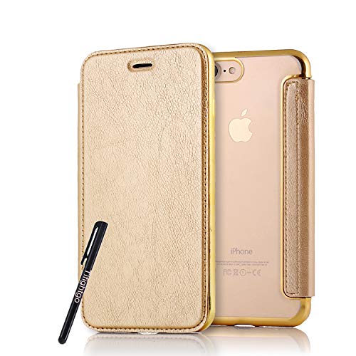 iPhone 6/6S Bookstyle Case，Tifightgo Casual Business Leather Case Clear Case Ultra Thin Light Slim TPU Silicone Cover Bumper Case Wallet Card Slot Case for iPhone 6/6S，Gold