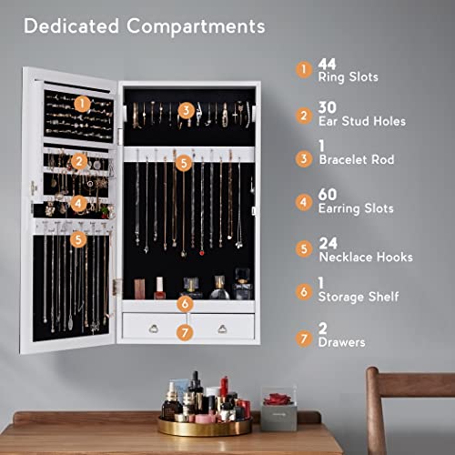 Lavievert WGSSG007-WHI Jewelry Armoire With Led Lighted Mirror, Wall/Door Mounted Frameless Mirror thumb #1