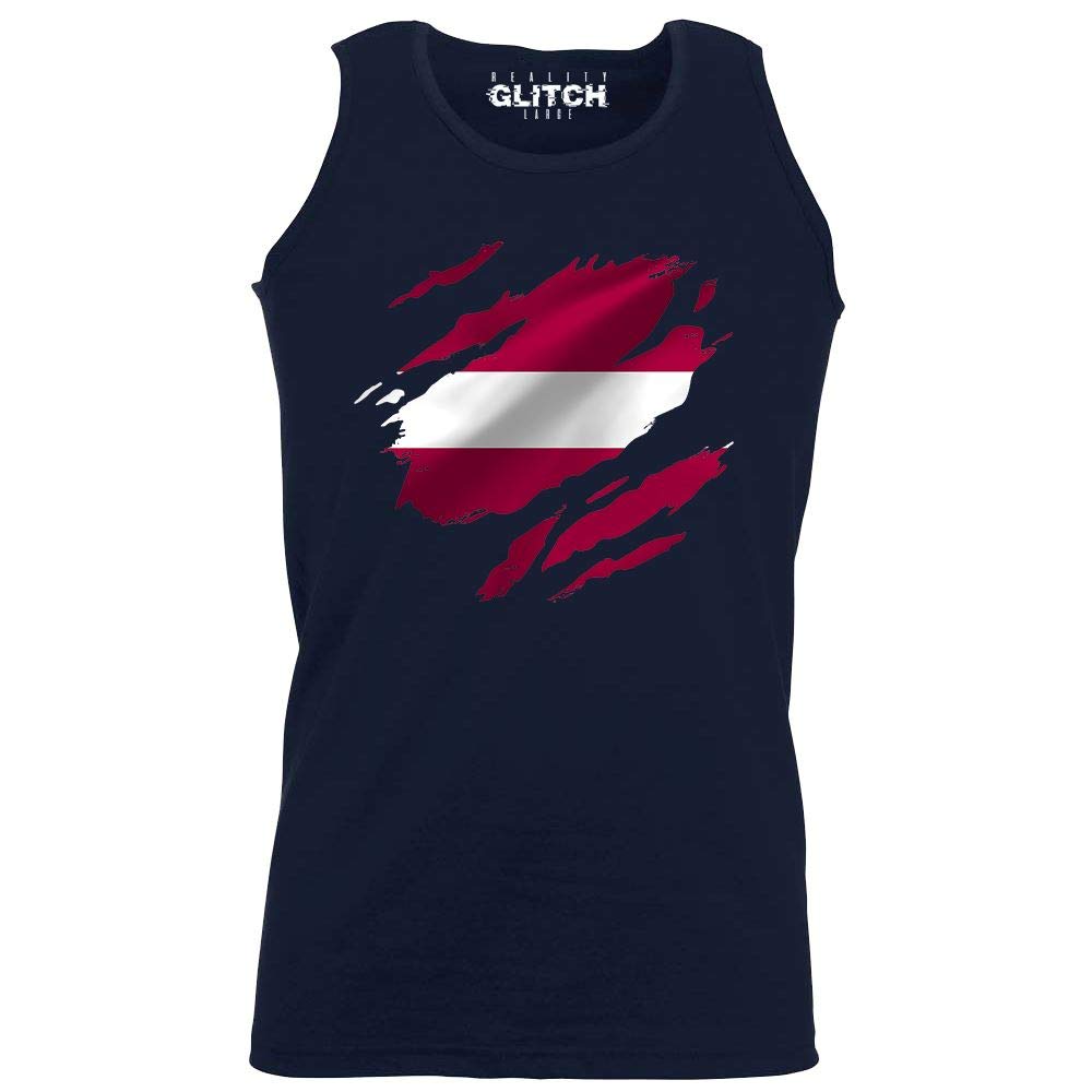 Reality Glitch Men's Navy Blue Torn Latvia Flag Vest (, Xxl)
