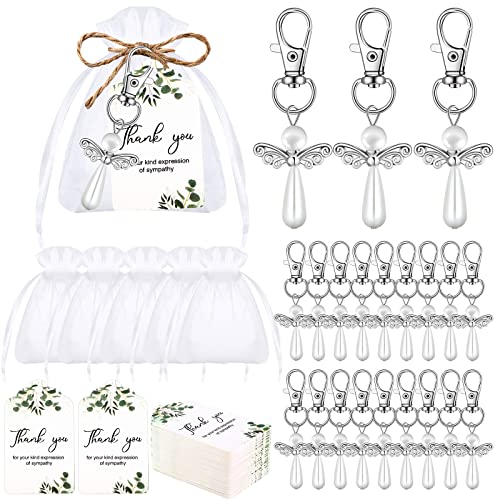 Hicarer Funeral Favors for Guests with Angel Keychains,White Bags,Sympathy Thank You Cards,Celebration of Life Decorations, Funeral Gift for Memorial Service Loved One (60 Set)