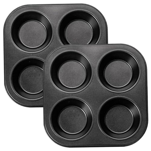 Joygoodta 2pcs Air Fryer Muffin Pfanne, 4-Cavity-Nicht-Stick-kleine Muffinpfanne, leicht zu reinigende Kohlenstoffstahl-Mini-Cupcake-Formen für Arbeitsplattenluftbraten-Toaster-Ofen