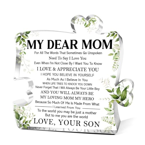 Gifts for Mom from Son,Unique Gifts for Mom Thanksgiving Christmas,Love And Appreciate You My Dear Mom Sign Acrylic Puzzle Piece Plaque 4.5x4.5 Inches