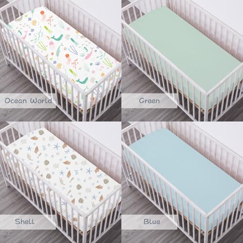 Image of Bimocosy Crib Sheets 4 Pack, Baby Crib Sheets Fitted for Boys and Girls Breathable & Snug Fit, Soft Toddler Bed Sheets for Standard Crib Mattress Nursery Daycare Essentials, Ocean World