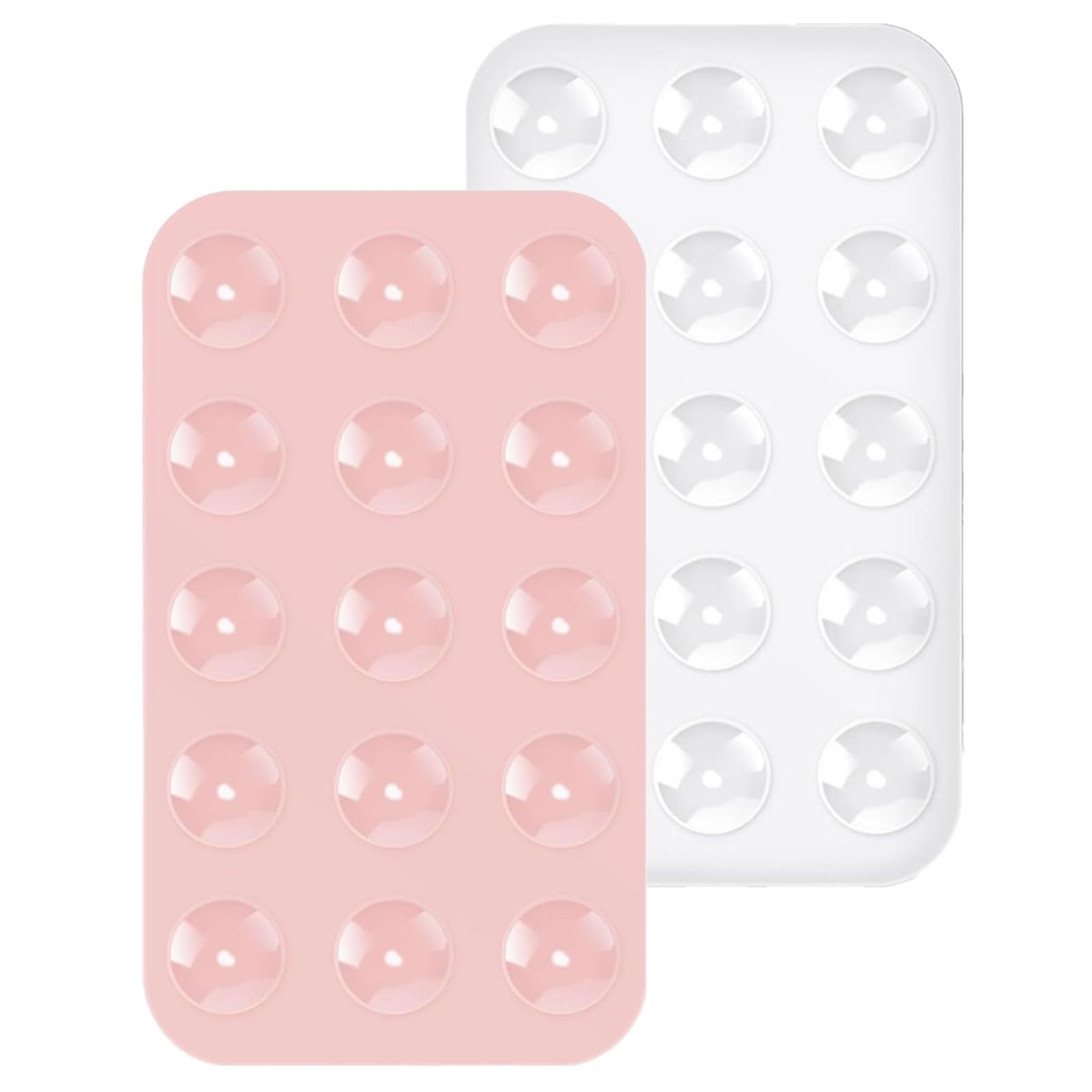 Silicone Suction Phone Case, 2 Pack Double-Faced Silicone Suction Phone Case Adhesive Mount, Anti-Slip Hands-Free Mobile Accessory Holder, Suitable for Videos and Selfies(Chalk Pink and White)