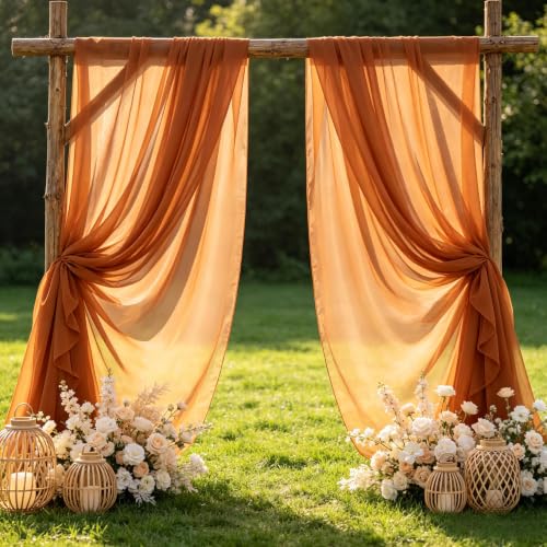 Image of Terracotta Chiffon Fabric by The Yard Continuous Sheer Arch Fabric 5 Yards | Pre-Cut Chiffon Draping Panels Airy Wedding Arch Draping Fabric 60 inch Wide for Events Backdrop Ceiling Decor DIY Craft Use