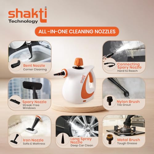 Image of Shakti Technology Steam Blast Multi-Purpose Steam Cleaner for Home - Kills 99.9% Germs - 1000W High Pressure Power for Tough Grease, Kitchen Chimney & Car Detailing