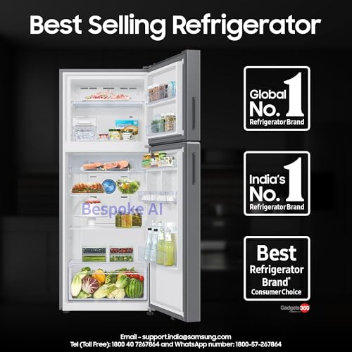 Image of Samsung 419 L, 2 Star, Digital Inverter, Frost Free Double Door, WiFi Enabled Bespoke AI Refrigerator (RT45DB6A4B22HL, Clean Black)