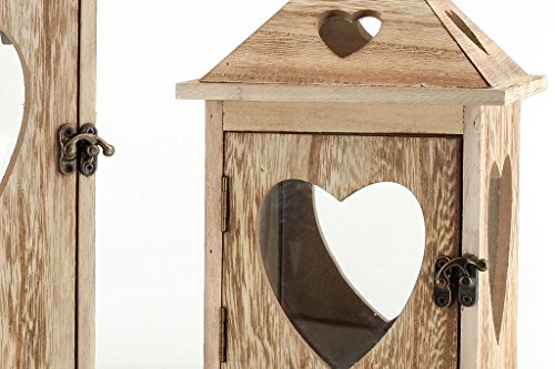 levandeo 2er Set Laternen aus Holz und Glas mit Herz Herzfenster - Windlichter Farbe braun - Tischlaternen Holzlaternen Gartenlaternen Landhaus Dekoration – Bild 5