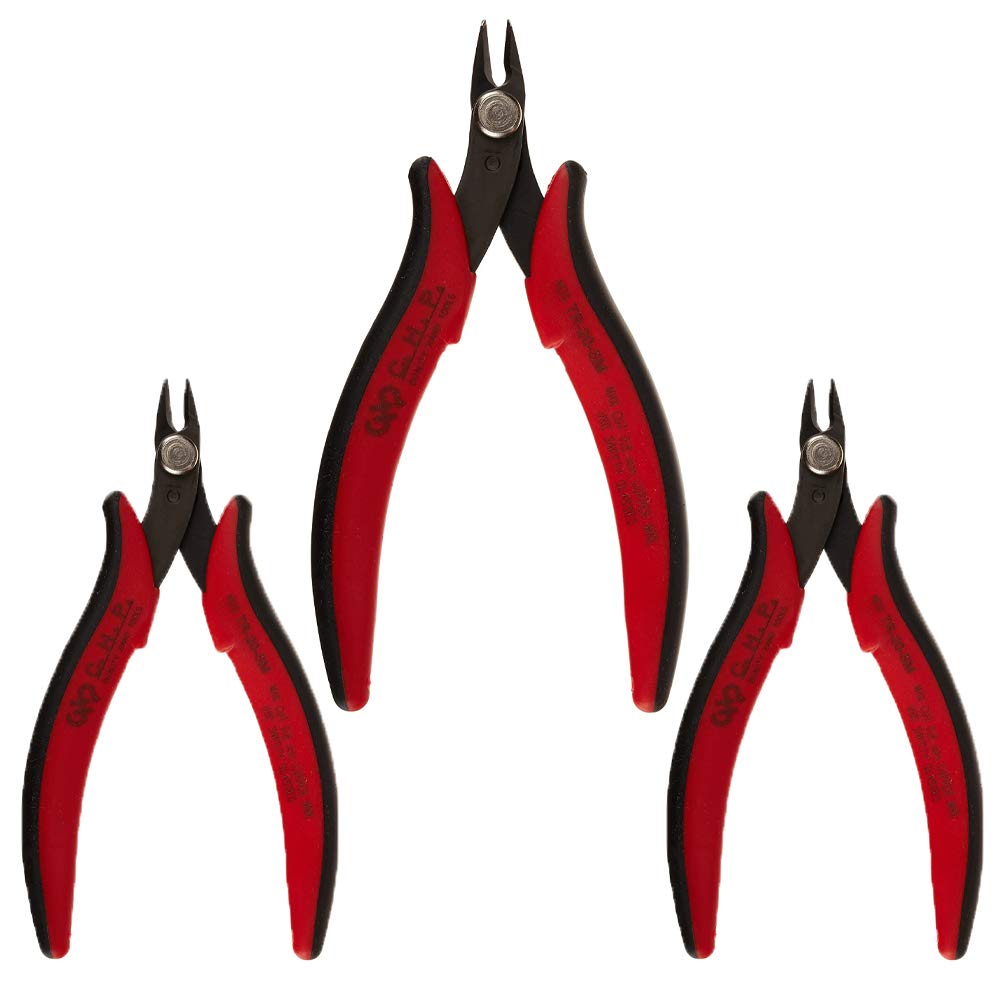 American Hakko CHP TR-20- Slim Head Micro Soft Wire Cutter, Flush-cut, 2.0mm Hardened Carbon Steel Construction, 21-Degree Angled Jaw, 8mm Jaw Length,20 Gauge Maximum Cutting Capacity (3 Pack)
