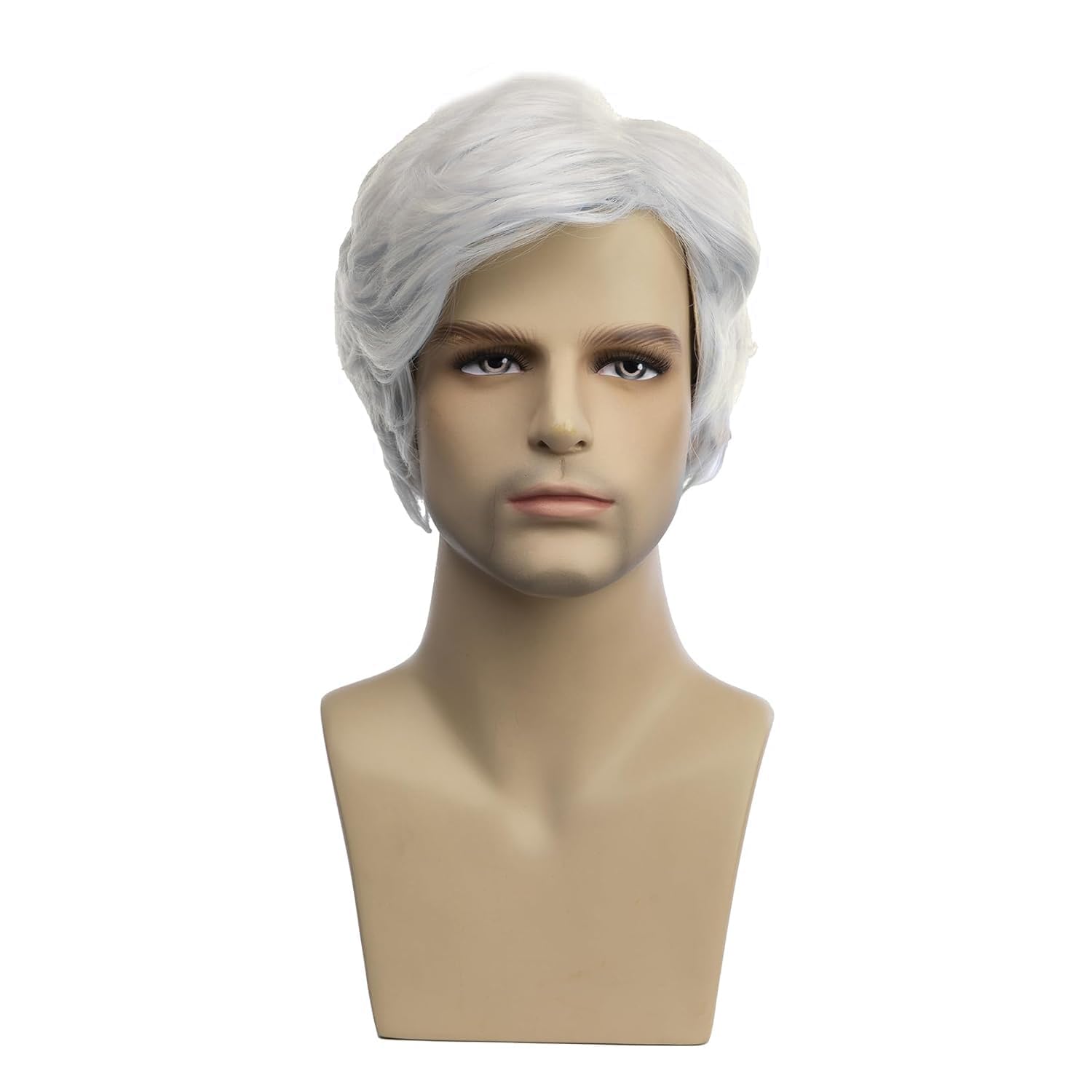 Baruisi Men Wigs Short White Wig Synthetic Heat Resistant Natural Halloween Cosplay Hair