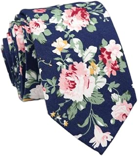 CaySep Floral Skinny Tie for Men Women Fashion Floral Print Necktie for Weddings Groom Groomsmen Dances Party Activities