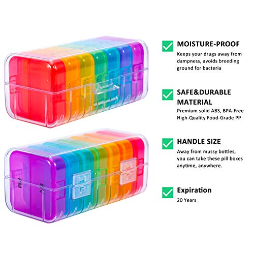 Daviky Weekly Pill Organizer 2 Times a Day, Am Pm Pill Organizer 7 Day, Large Travel Vitamin Pill Box Twice a Day, Daily Supplement Organizer Pill Container Dispenser Big Medication Case