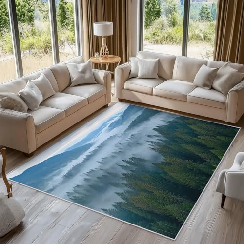 Tapis forêt brumeuse lavable en machine et antidérapant