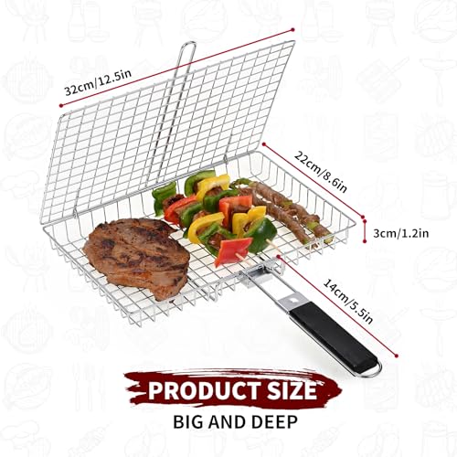 Grill Basket WINHONW Grill Baskets BBQ Basket BBQ Grilling Basket Large Folding Grill Basket with Removable Handle.Grill Baskets for Outdoor Grill .Grill Accessories BBQ Accessories Grilling Barbecue Basket