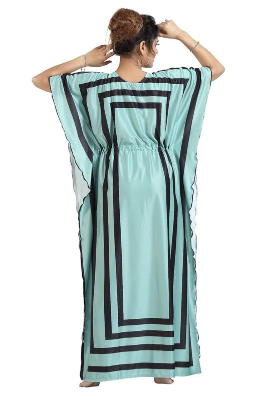 Image of Women's- Kaftan /Nighty /Maxi /Gown /Nightdress /Nightwear Serena Fabric- V-Neck Floral Print