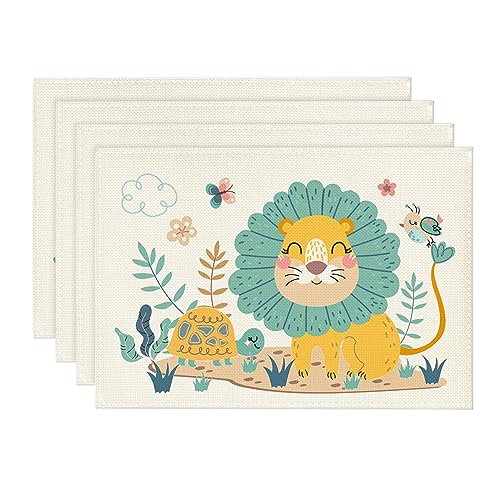Artoid Mode Juego de 4 manteles individuales lavables con diseño infantil de la selva, leones y tortugas, 30 x 45 cm, para cocina y decoración de fiestas