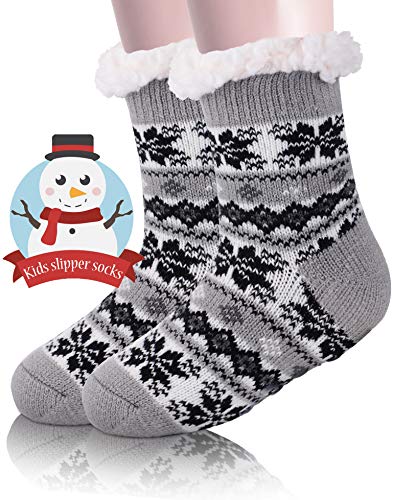 Image of MOGGEI Girls Slipper Fuzzy Socks Kids Boys Fluffy Fleece Lined Warm Plush Sherpa Winter Child Home Socks