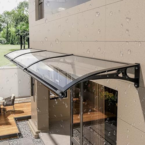Moderno toldo de aluminio con soporte – Toldo de policarbonato con protección UV para puerta delantera y ventanas, protección contra la lluvia y la nieve, elegante diseño resistente a la intemperie