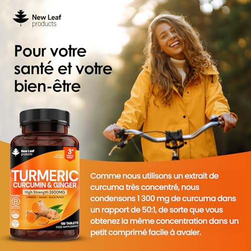 Turmeric Tablets with Black Pepper & Ginger - Curcumin - 180 Turmeric and Black Pepper Tablets (3 Month) High Strength Active Turmeric Supplements Not Capsules, by New Leaf - Image 6