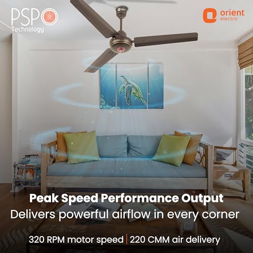 Image of Orient Electric 1200 mm Summercool| PSPO technology for powerful airflow| 16-pole motor| Ornamental bottom design| Anti-rust Aluminium blades| 5-year warranty| Smoke Brown, pack of 1