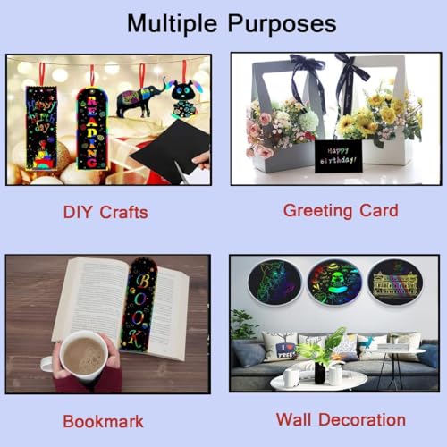 Image of SEREBRUM A4 Size Scratch Art Books for Kids,Rainbow Magic Scratch Paper Black Scratch it Off Art Crafts Notes Boards Sheet with Wooden Stylus - Pack of 1