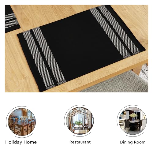 Encasa XO Table Runner and Placemats Set 6 | Fine Ribbed Cotton | Ladder Black | 1 Table Runner Size 13"x72" & Each Table Mat Size 19x13 Inch by Encasa XO - Used condition - Image 4