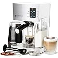 Espresso & Cappuccino Maker- 19 Bar Pump, 10 Pc All-In-One Espresso Maker & Milk Steamer (Inc: Bean Grinder, 2 Cappuccino & 2 Espresso Cups, Tamper, Single & Double Shot Filter Baskets), 1250W, (White)