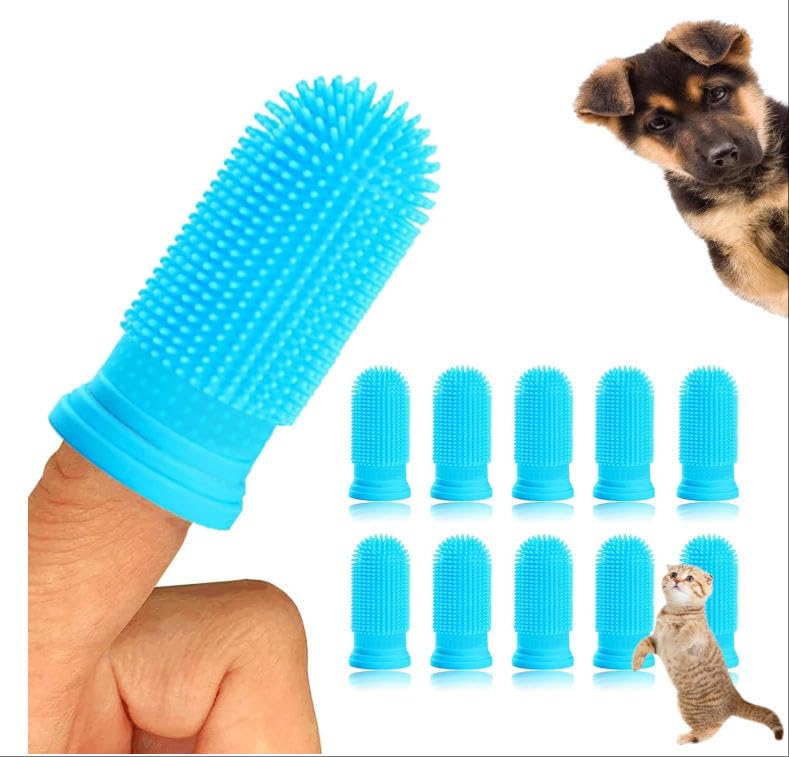 filheraze 10Pcs Cepillo Dientes Perro, 360º Cepillo de Dientes para Perros de Dedo, Cepillo Dental Perro para el Cuidado Dental de Mascotas Pequeñas (Azul)