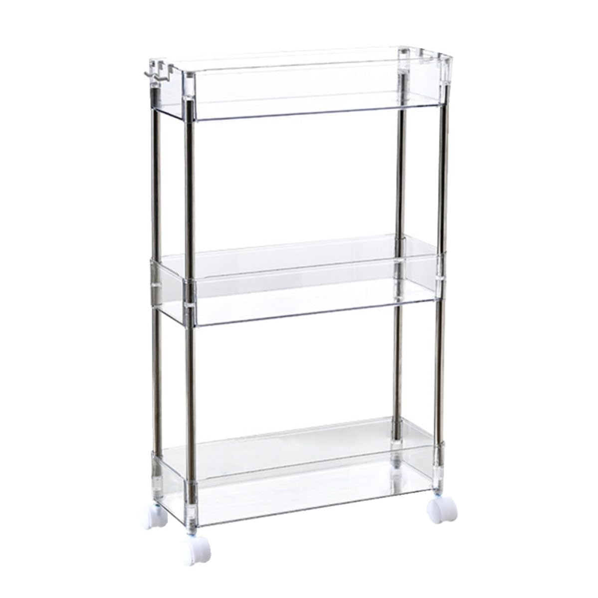 Kisangel Carro de Almacenamiento Rodante de 3 Niveles Pet Transparente | Acero Inoxidable, Diseño Transparente, para Cocina y Balcón, Apto para Snacks y Condimentos