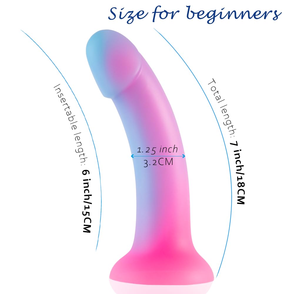 7 Inch Silicone Realistic Dildo,Colorful Glowing Penis Toy for Vaginal and Anal Sex,Adult Sex Toy for G-spot and Prostate Orgasm,Lifelike Dick with Strong Suction Cup Compatible with Strap-on Harness