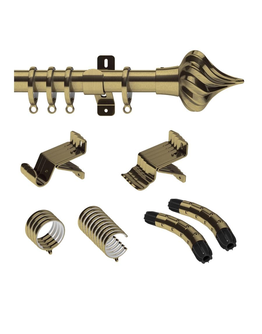 Swish Antique Brass Design Studio 28Mm Bay Window Curtain Pole Set Kit 3M, 300Cm, Kremlin Finial
