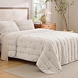 Bedsure Queen Quilt - Prewashed Extra Soft Cotton-Like Polyester Quilts Queen Size, Lightweight Comforter, Includes 1 Quilt 90x96 Inches with 2 Shams, Machine Washable, Beige