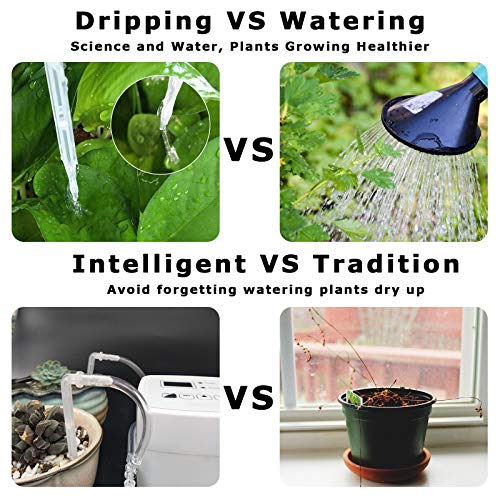 Automatic Watering System,Double Pump Mini Drip Irrigation Kit,Houseplants Cultivation Device with Digital Interval Programmable Timer,Power Adapter or Battery Operation for Indoor 15 Potted