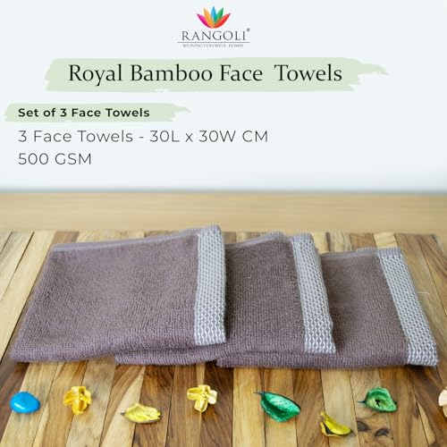 Image of RANGOLI 100% Bamboo Face Towel Set of 3, 500 GSM, Quick Dry Towels for Face, Gym, Travel, Ultra Soft Highly Absorbent, 30Cm X 30Cm, (ASH Brown, Set of 3)