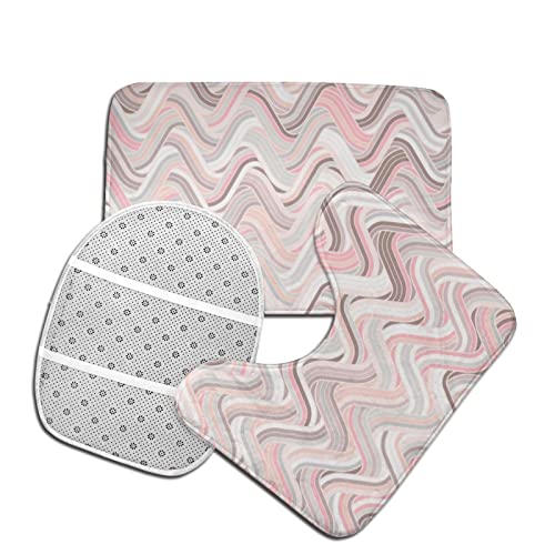 DIRYKILP Badematte + Konturmatte + Toilettendeckelbezug, Linien Geometrisches Muster 3 Stück Badematten Set, mit rutschfester Klebeunterseite – Bild 5
