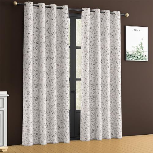Image of Yellow Weaves 1 Pc Jacquard Leaf Eyelet Long Door Curtain - Perfect for Home, Office, Bedroom, Living Room & Balcony - 9 Feet (Brown)