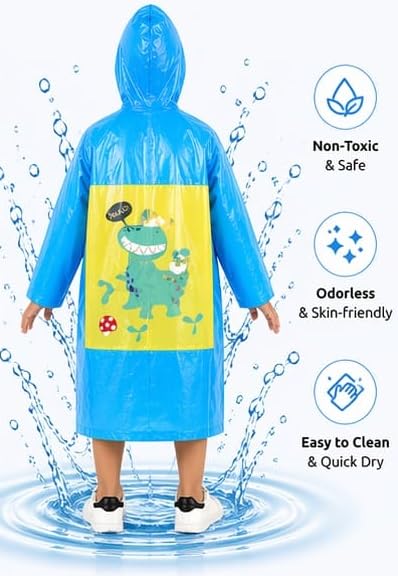 Image of CubsDen Kids Waterproof Raincoat for Boys & Girls | Full-Length Hooded Rain Coat | Lightweight Durable School Rainwear | Bright Color Outdoor Rain Jacket for Children