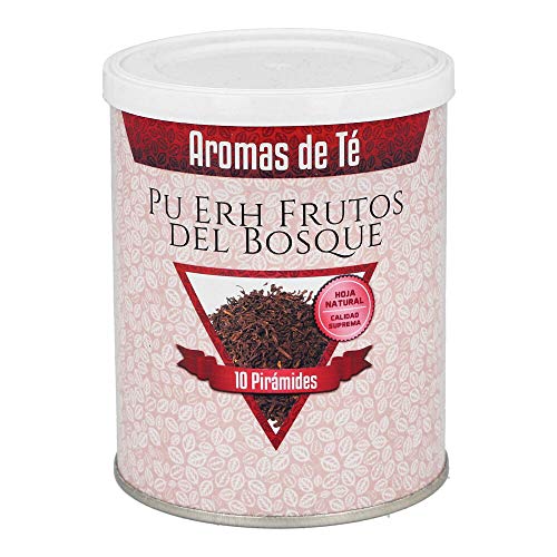 Aromas de Té - Té Rojo Pu Erh Frutas del Bosque en Bolsitas Frutos Rojos con Trozos de Fresa y Moras, 10 Pirámides