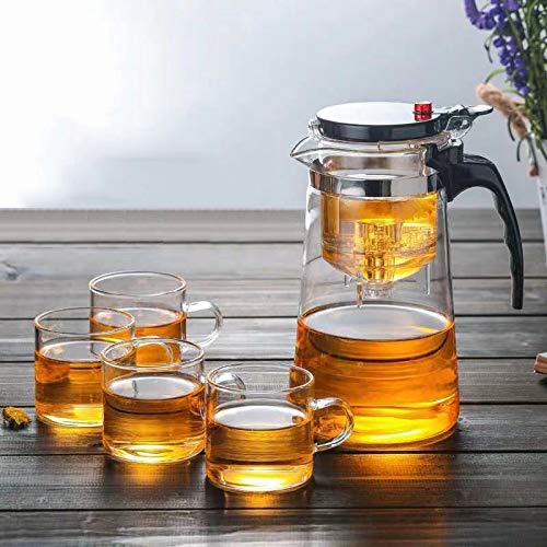 Tea Pots Heat Resistant Glass Tea Pot Tea Infuser Chinese Kung Fu Tea Set Kettle Coffee Glass Maker Convenient Office Tea Sets (500ML)