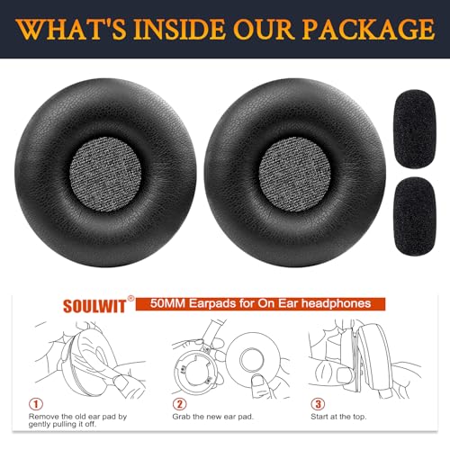 SOULWIT 50mm Earpads para auriculares Logitech H570e/H650e/H820e, Almohadillas con cuero de proteína suave, espuma de alta densidad, mayor grosor - Negro miniatura 5