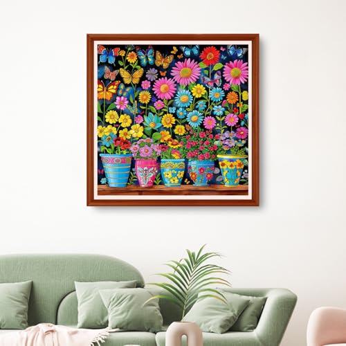 Image of Hopeart Stamped Cross Stitch Kits for Beginner Embroidery Kits for Beginners Adults DIY 11CT Cross Stitch Patterns Needlepoint Kits Crossstitching Kits-Colorful Flower Pot 18x18 inchs