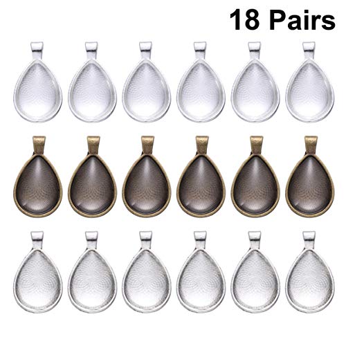 EXCEART 36pcs Diy Jewelry Making Kit Alloy Pendant Trays with Glass Drops for Crafting Antique Silver Bronze Bright Silver Bezel Pendant Trays for Unique Jewelry Creation - Image 2