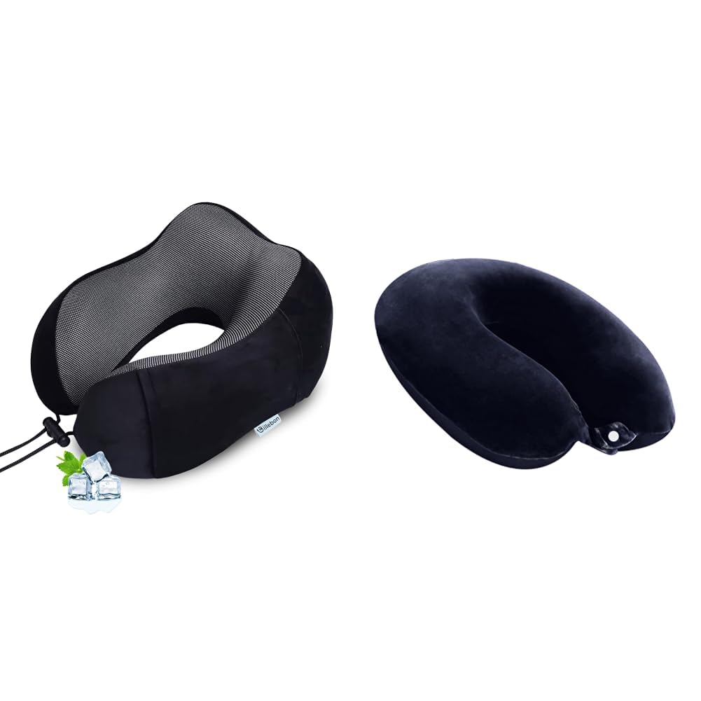 Neck Pillow for Travel – Cool-Gel Infused Memory Foam Support, U-Shape Ergonomic Design, + Cool Gel Infused Memory Foam Travel Neck Pillow with Magnetic Fabric Luxury Neck Support-image-4