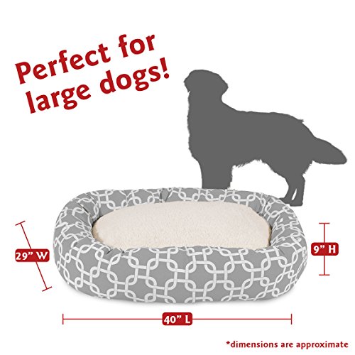 Image of Majestic Pet 40 Inch Links Sherpa Calming Dog Bed Washable - Cozy Soft Round Dog Bed with Spine for Head Support - Fluffy Donut Dog Bed 40x29x9 (inch) - Round Pet Bed Large - GRAY