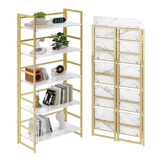 BHG No Assembly Folding Bookshelf for Living Room, 5 Tier