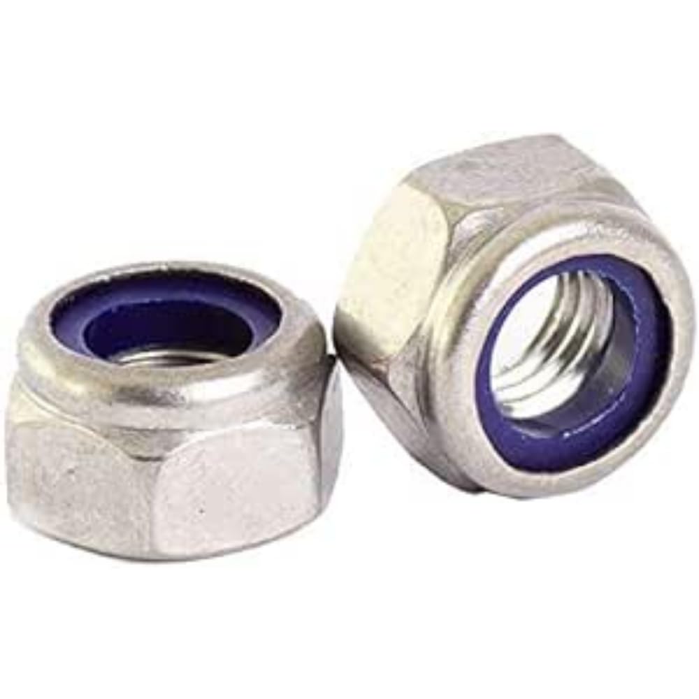 Merriway Silver Tone Bh06810 (25 Pcs) Self Locking Nuts With Blue Nylon Inserts Bzp M6 - Pack Of 25 Pieces