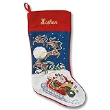 Lillian Vernon Personalized Heirloom Christmas Stocking – Needlepoint Sleigh and Reindeer, 100% Wool, 9.5” W x 17” L