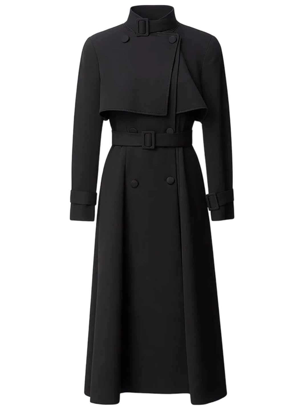 Womens Fall Solid Color Turtleneck Trench Coat Double-Breasted Lace-Up Slimming Outerwear