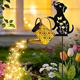 VOOKRY Solar Watering Can Lights Outdoor with Dog Silhouette Stake, Garden Gifts for Mom, Women & Garden Lovers Waterproof Metal Garden Lantern, Decorative Yard Patio Lawn Pathway Decor(1 Pack)